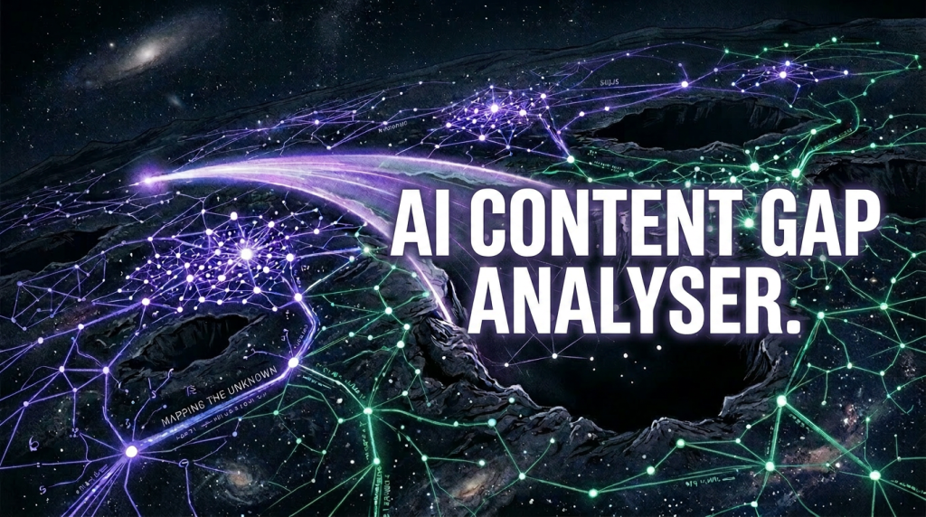 Content strategy blind spots visual with AI content gap analysis concept